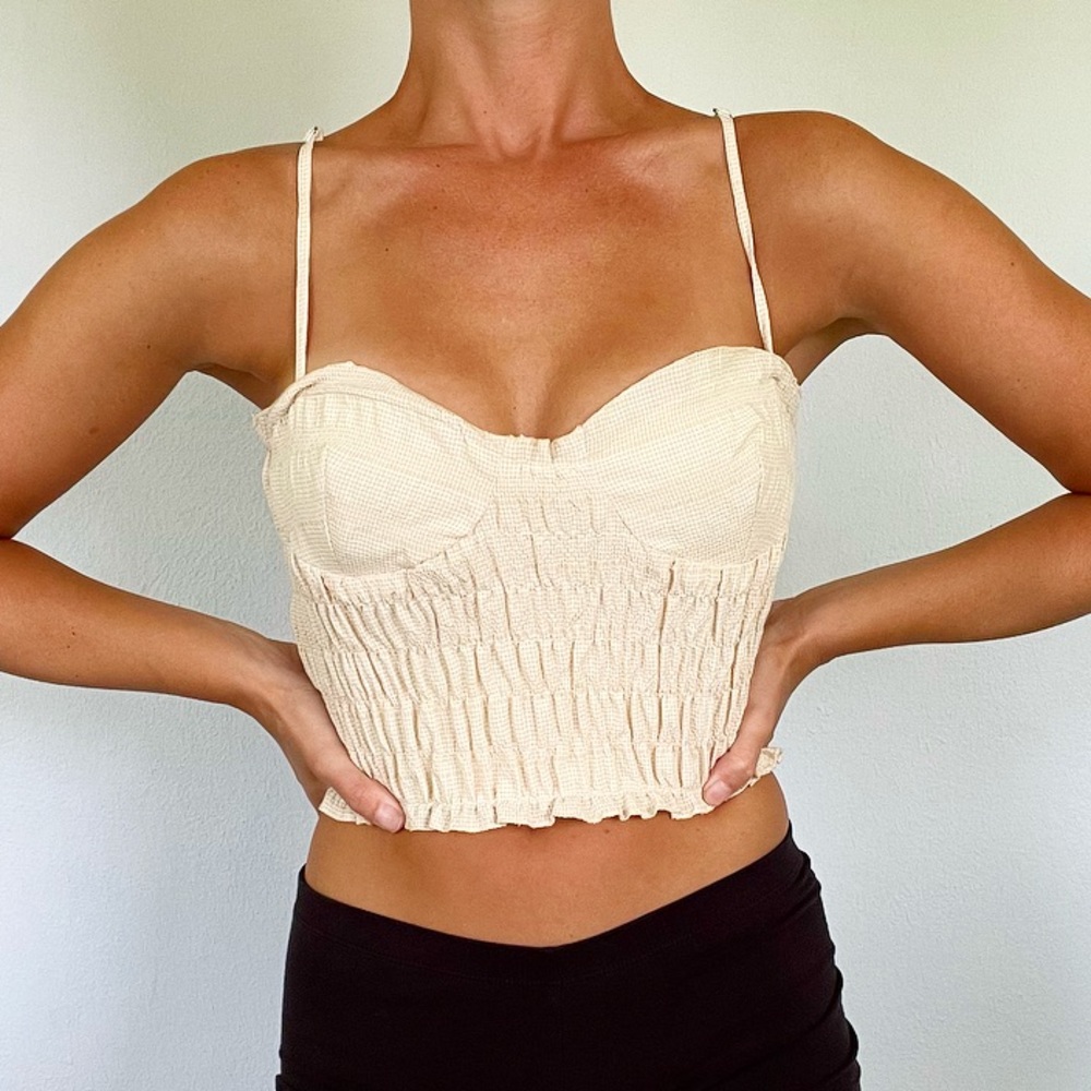 ZARA yellow smocked gingham corset style crop top size medium